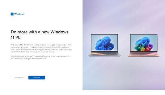 微软建议Win10用户“放眼未来”：是时候购买Copilot+ PC升级Win11了