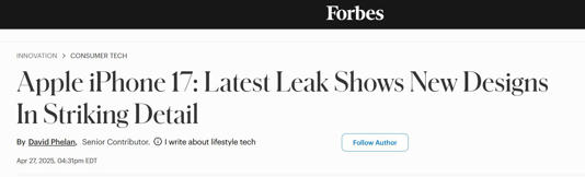  外媒： iPhone 17 Air将成苹果公司的“中端新贵产品” 
