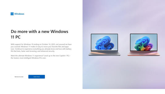 微软开启全屏弹窗，升级 Win11 AI+ PC 获取最快、最智能体验