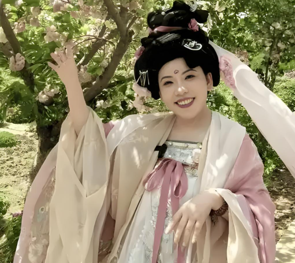 邓亚萍穿华美汉服赏牡丹，浓妆艳抹与花比美，网友调侃：乒乓女皇好可爱！