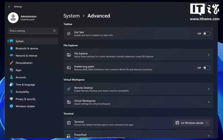 Win11将推 “高级设置” 页面，整合长路径、虚拟工作区等功能