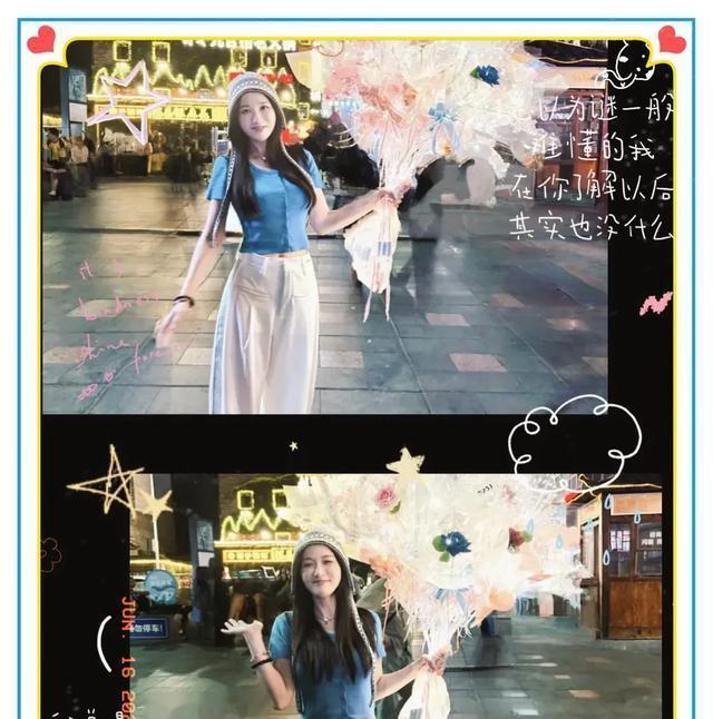 陈乔恩重庆度假，穿紧身T恤小露蛮腰少女感十足，身后的夜景好美