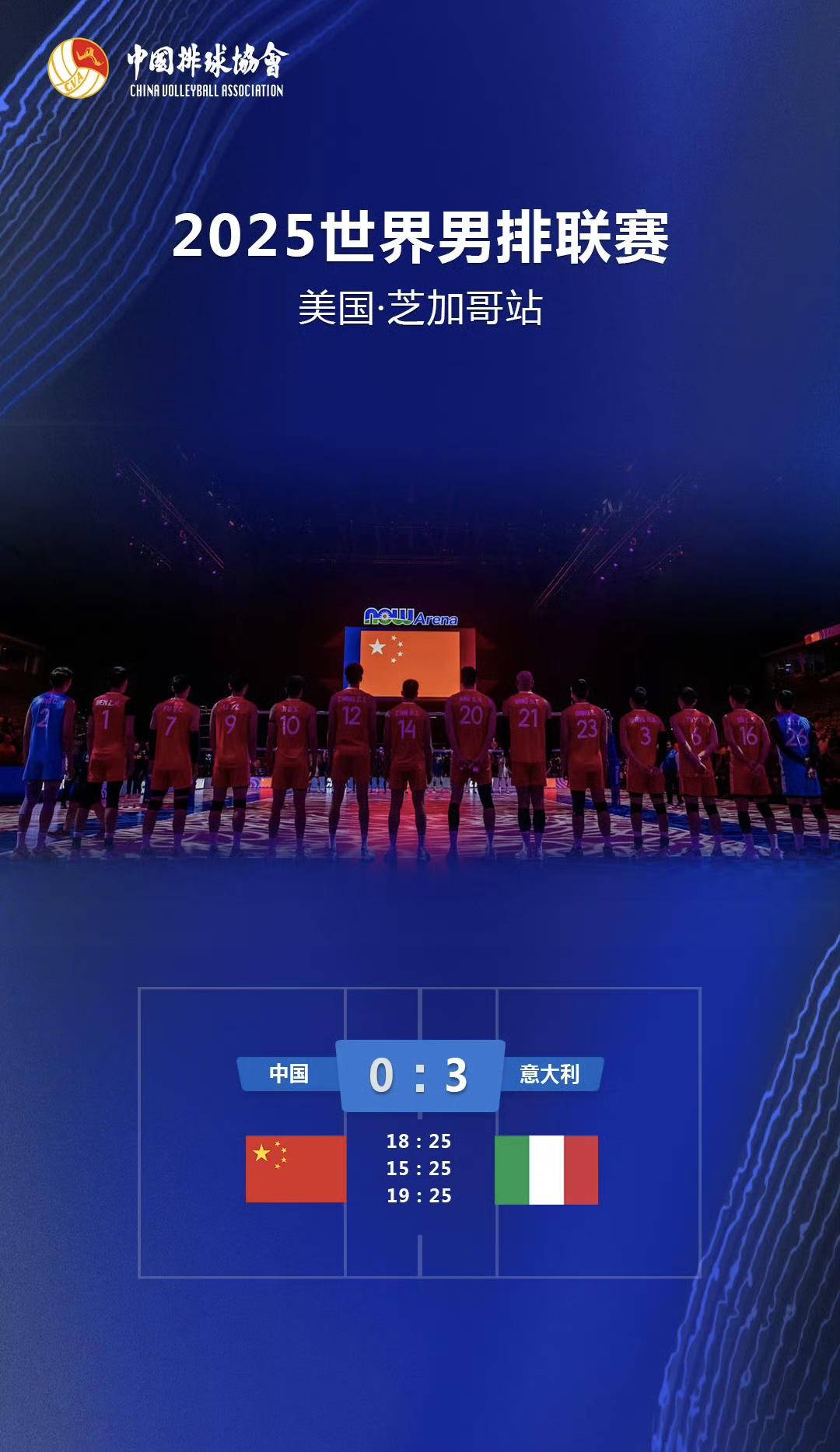 中国男排完败意大利，遭遇赛季四连败