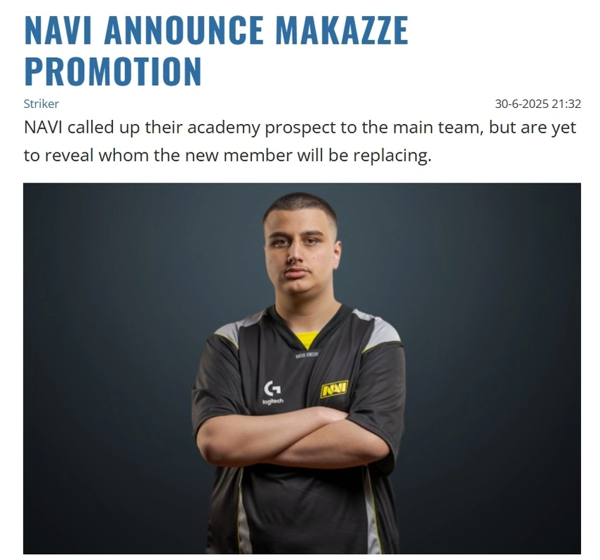 官宣：NAVI提拔青训makazze至主队！