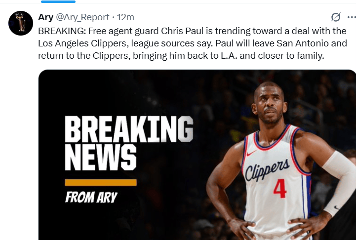 Ary：克里斯-保罗接近与快船达成一份协议
