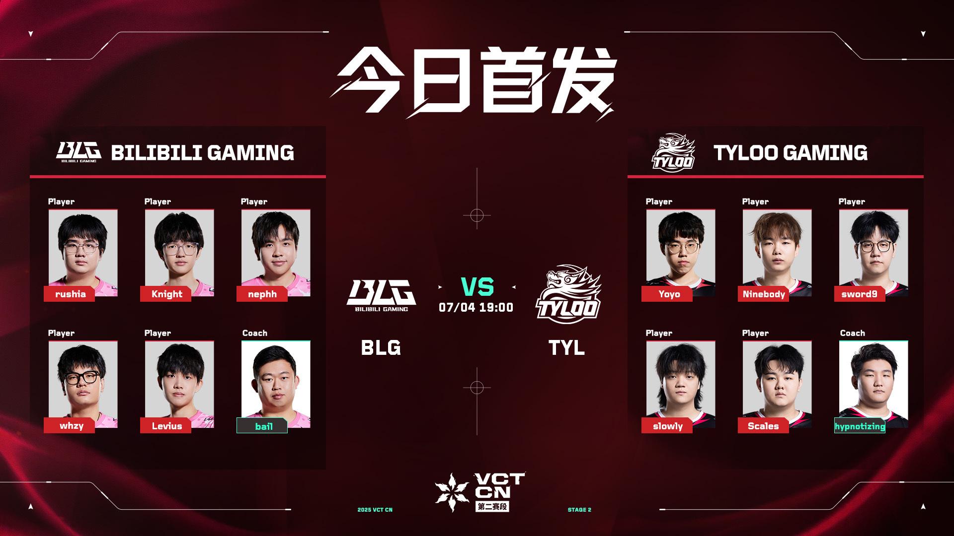 BLG vs TYL首发：BLG多伦多归来首战，sword9重回VCT CN赛场