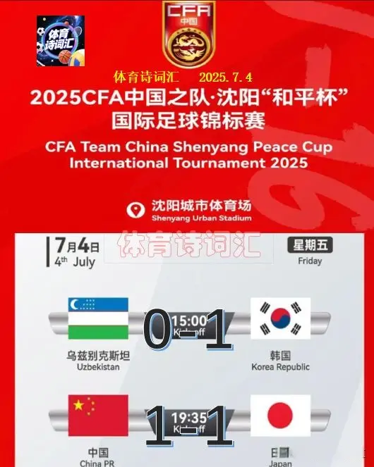 和平杯：中国1-1日本，梁仕宇破门，帅惟浩丢空门，乌兹0-1韩国