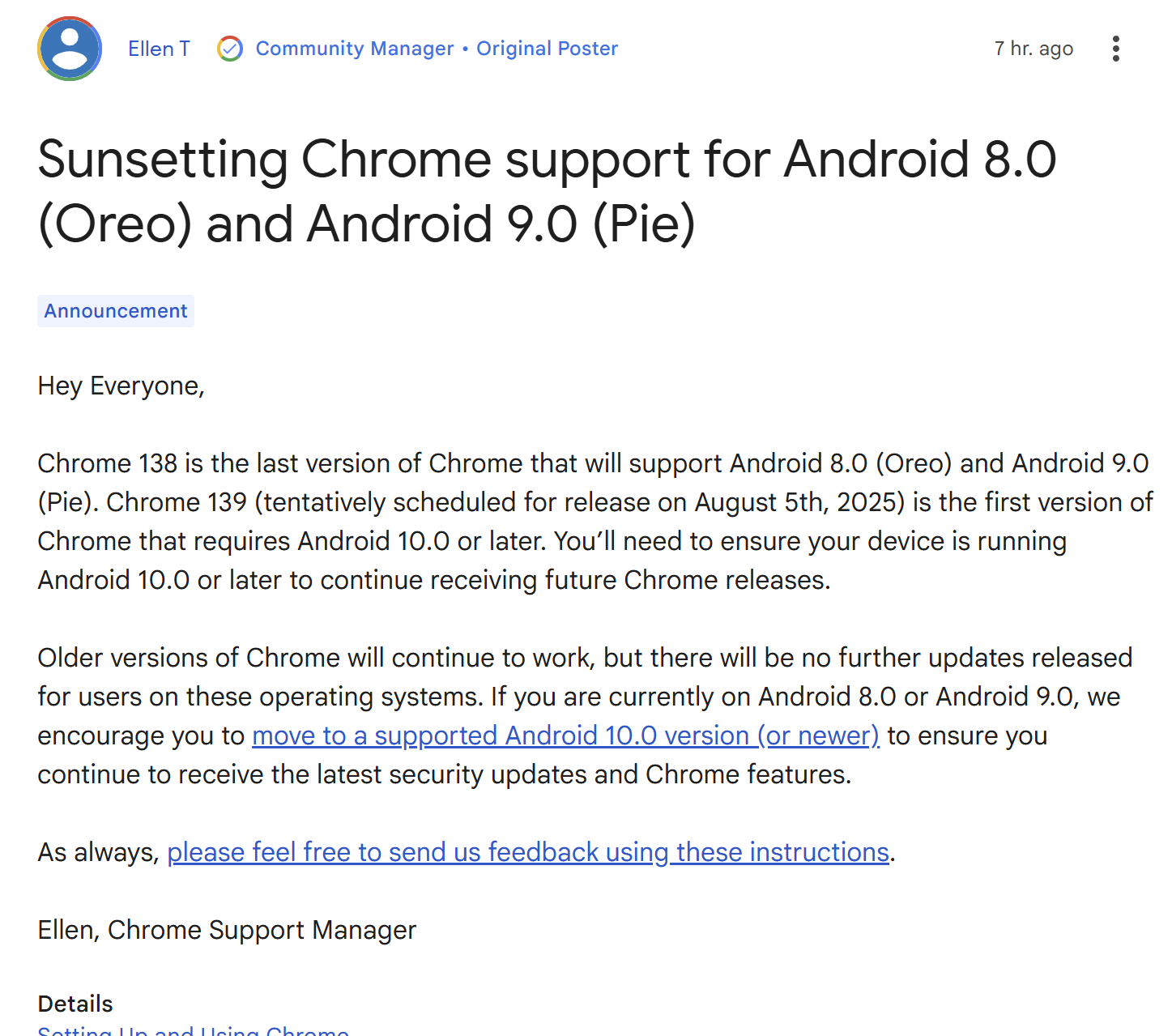 Google Chrome 将终止对两个旧版本 Android 的支持