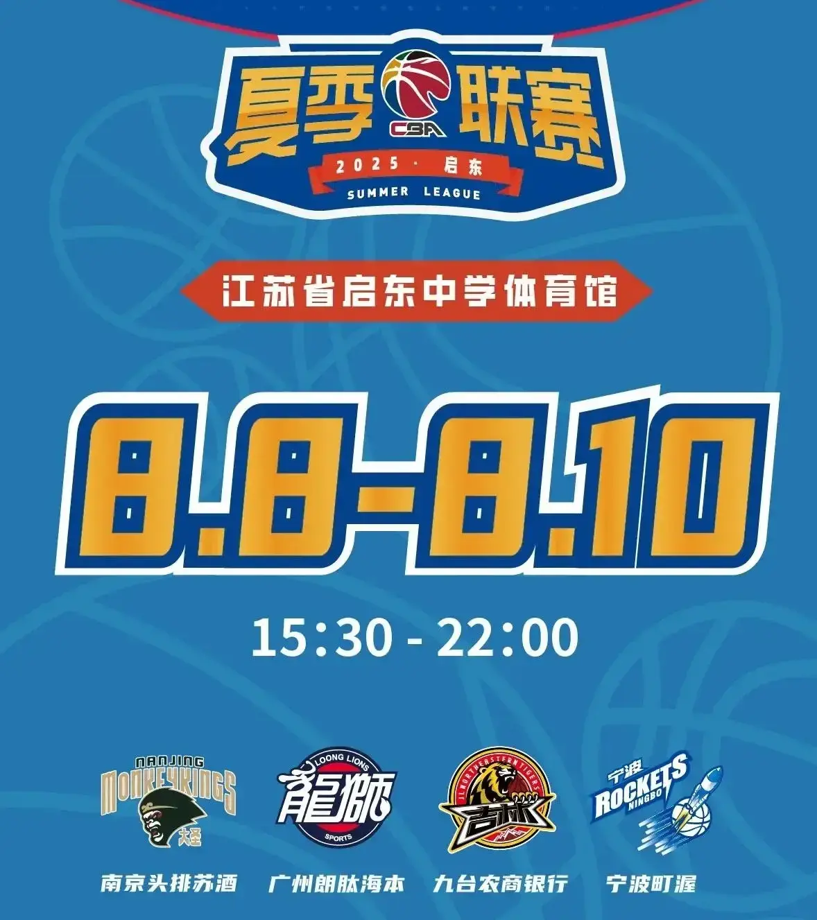 CBA2025夏季联赛8月8日开战，目前公布两个赛区八支球队信息