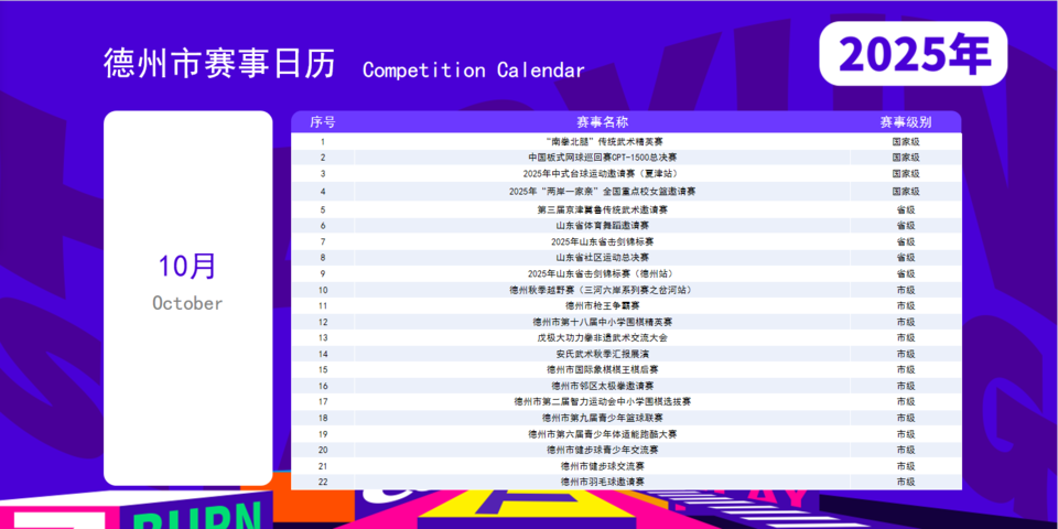 近百项赛事！德州市体育局公布下半年体育赛事日历