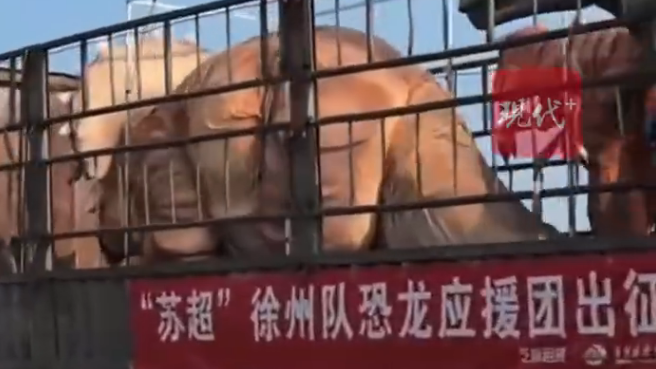 “苏超”现场版侏罗纪！徐州队租恐龙模型为球队助威