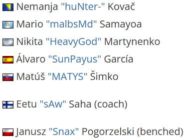 G2正式官宣：SunPayus、MATYS、sAw加盟，huNter-转任IGL