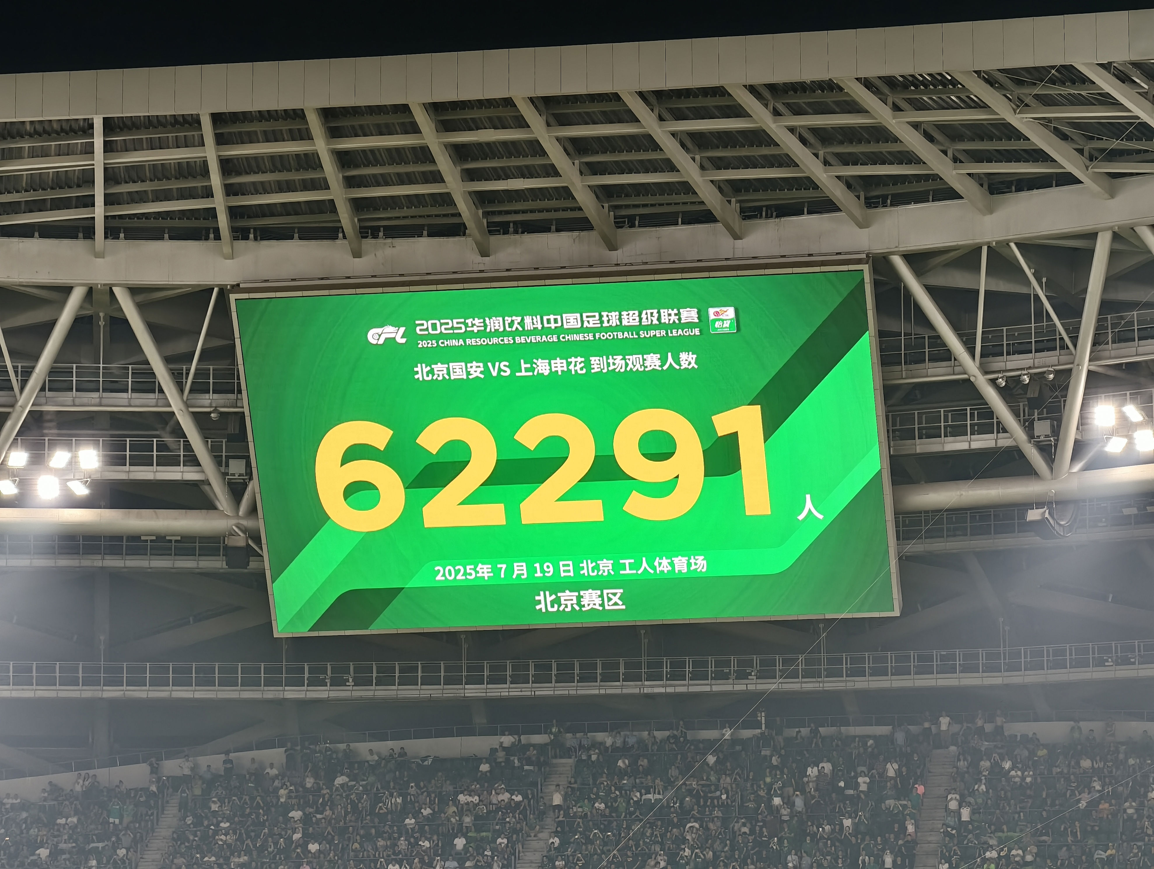 国安vs申花共62291人观战 中超历史上座人数第二高