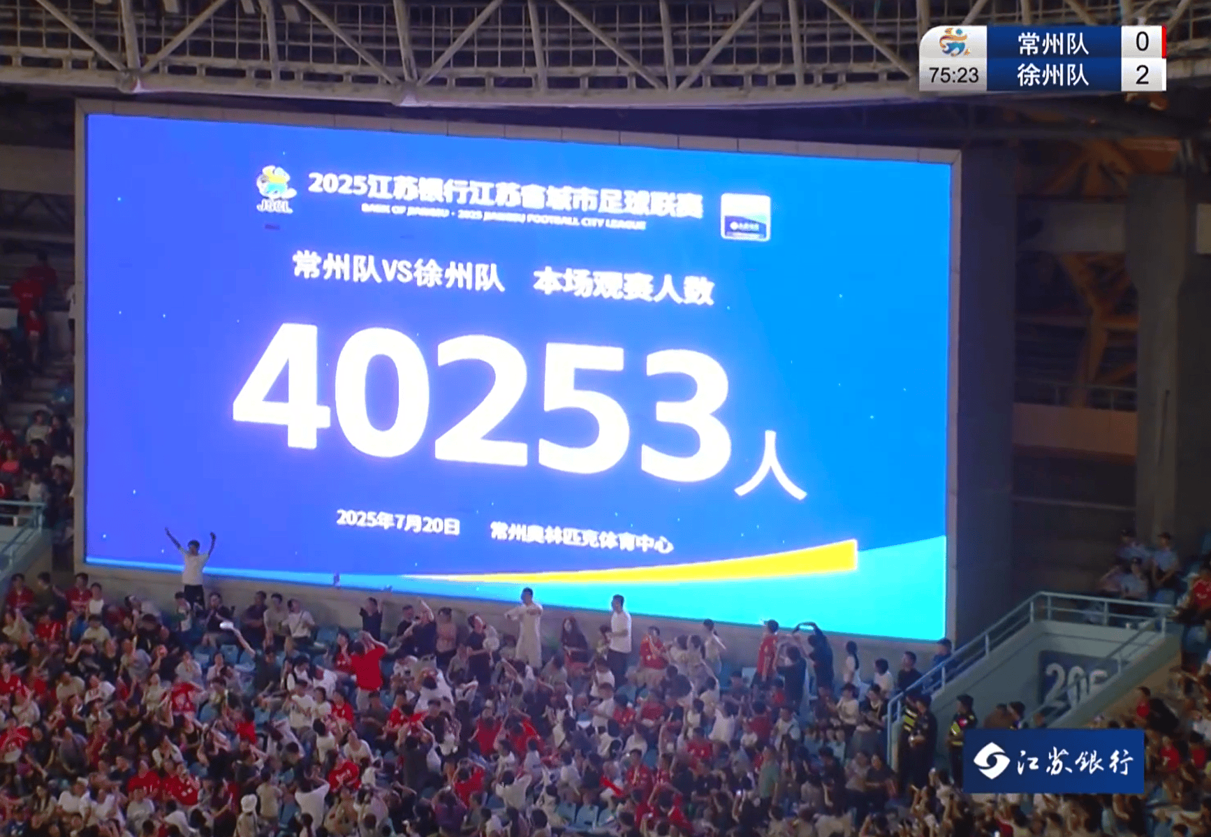 常州vs徐州之战，容纳41000的球场来了40253名观众