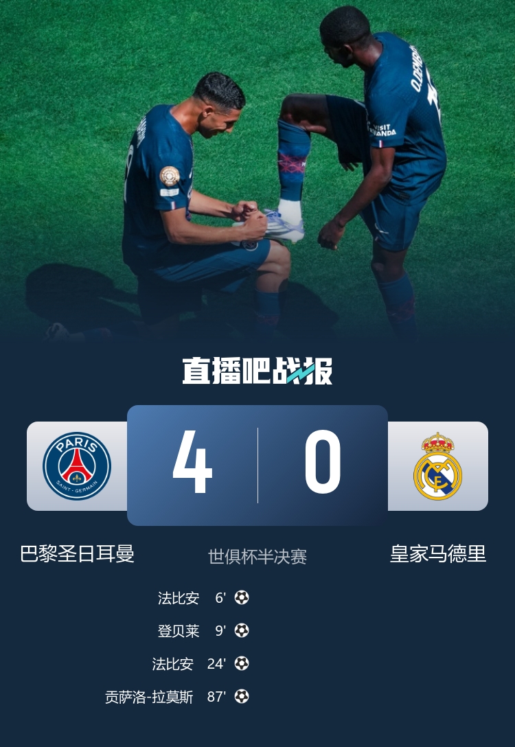 将战切尔西！巴黎4-0皇马晋级决赛 法比安双响登贝莱传射
