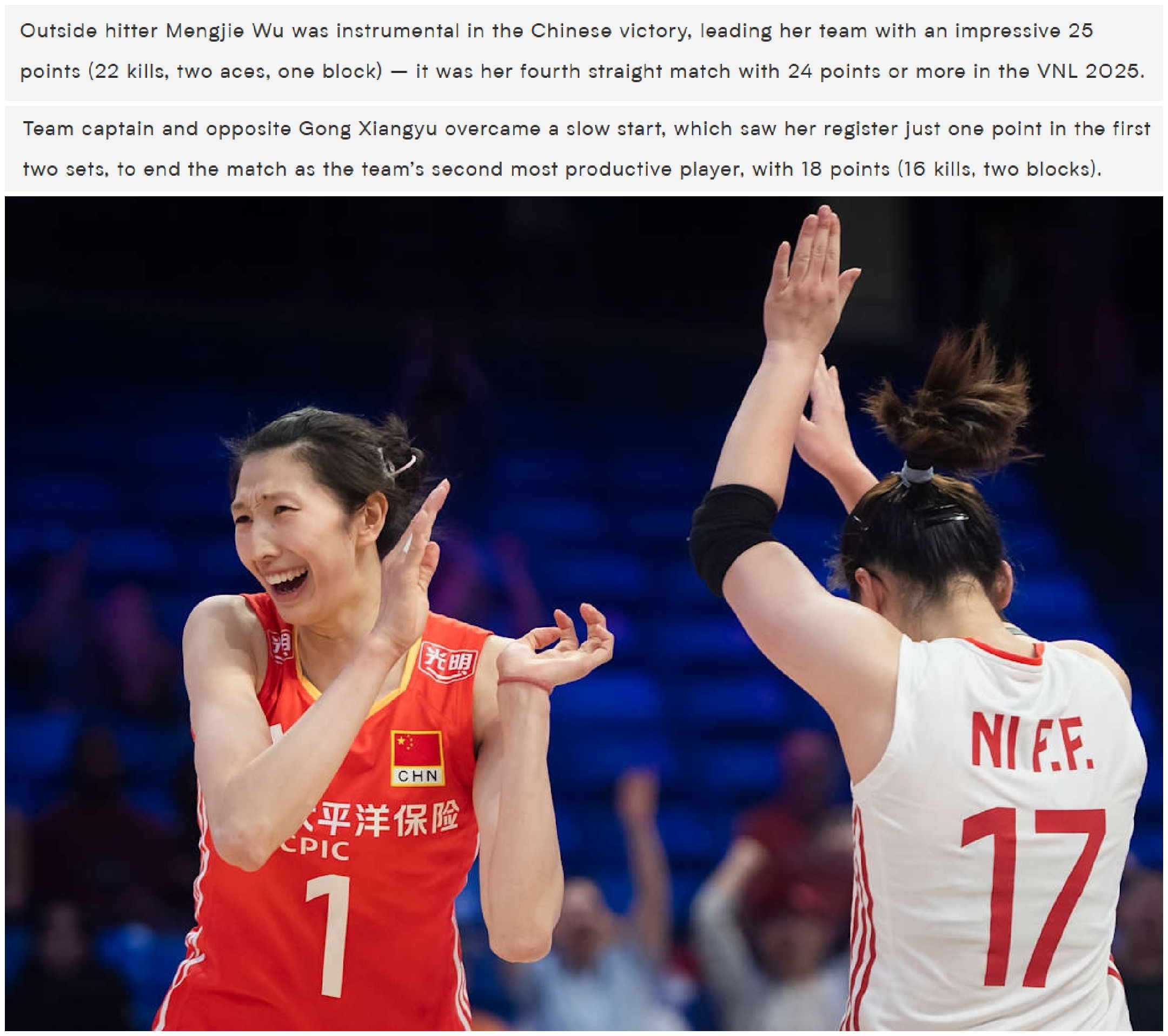 中国女排力拼 世联赛8强剩3席 吴梦洁 倪非凡 龚翔宇被国际排联点名