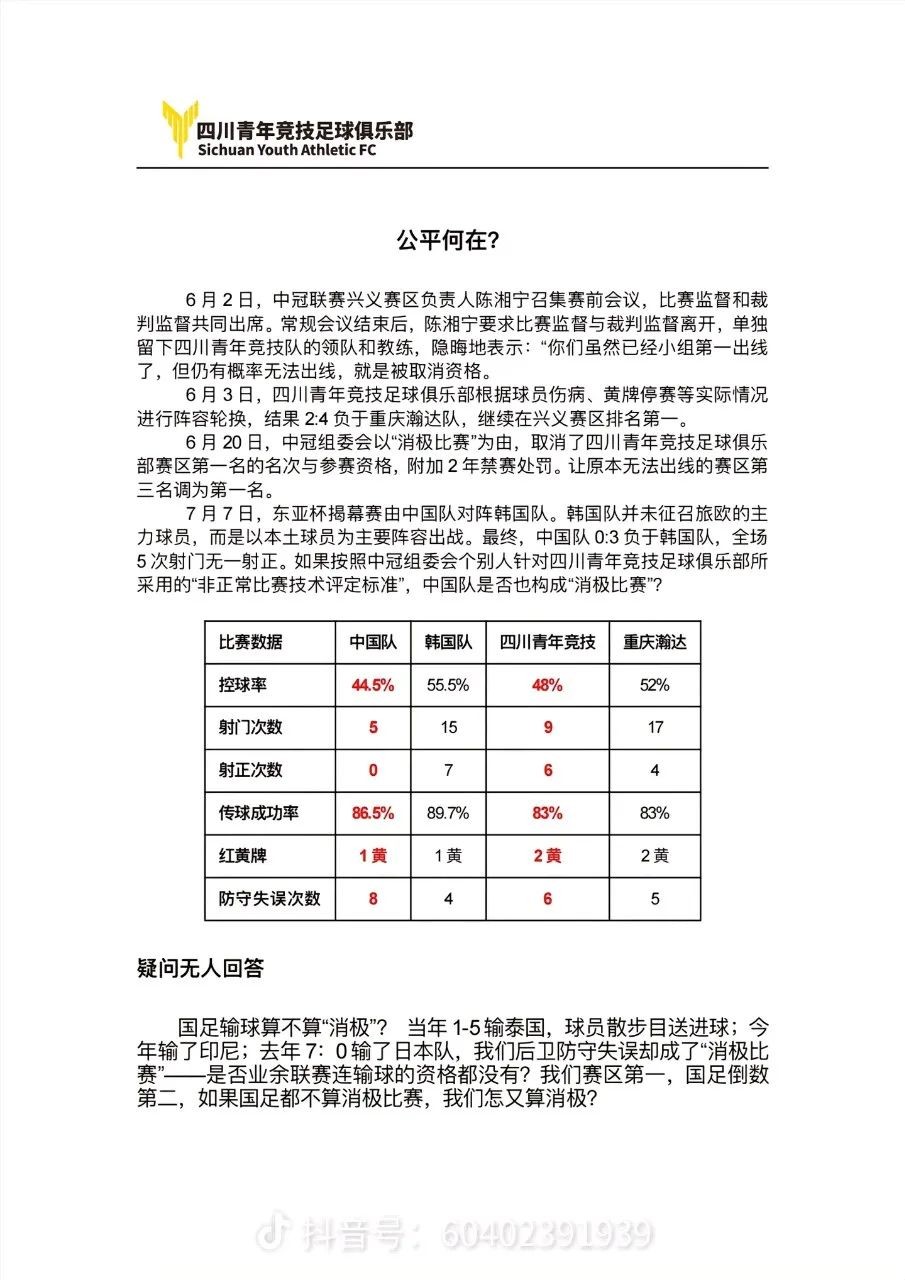 四川青年竞技再发声：我们是消极比赛，那国足0-3韩国是什么_1