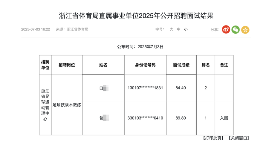 浙江体育局通报“招足球教练要博士”：取消入围考生招聘资格