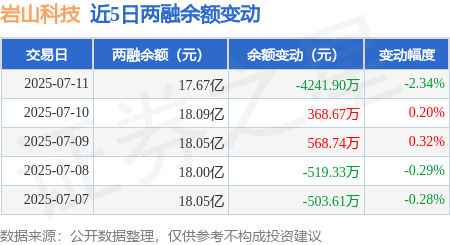 岩山科技：7月11日融资买入1.18亿元，融资融券余额17.67亿元