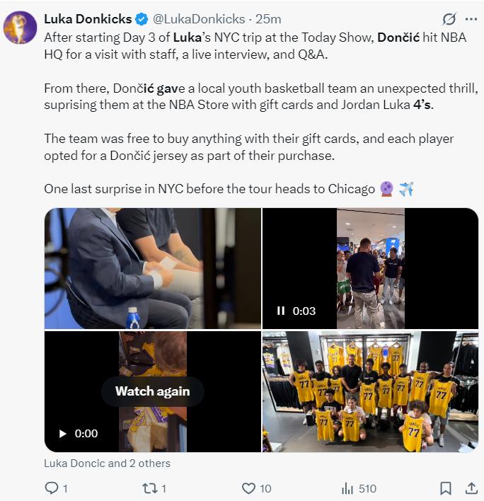 NBA官方晒东契奇活动：收银台狂为球迷签名 青年队全选他球衣