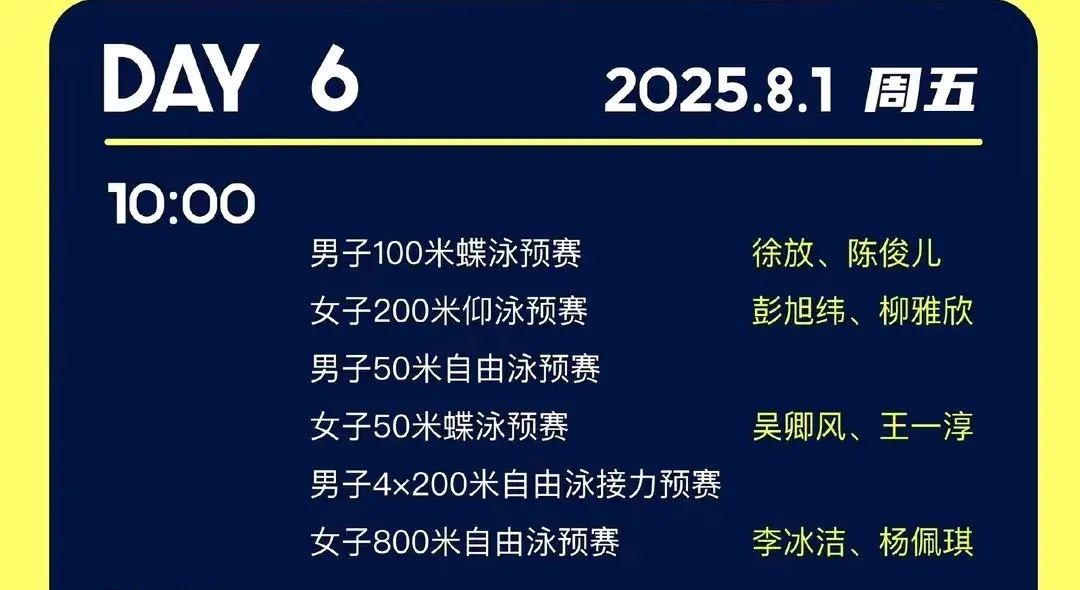 8月1日世锦赛前瞻：覃海洋200蛙冲金 潘展乐接力寻突破