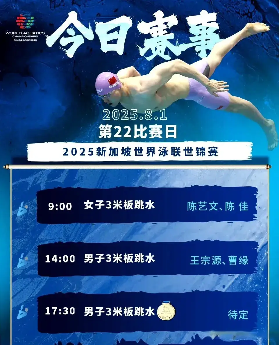 新加坡游泳世锦赛8月1日赛程：单日6金，参与4金，2金把握大