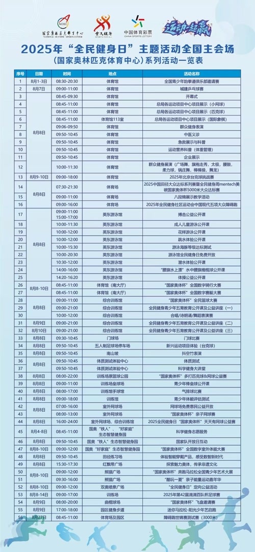 全民健身日在即 国家奥体中心近60项活动等你来体验