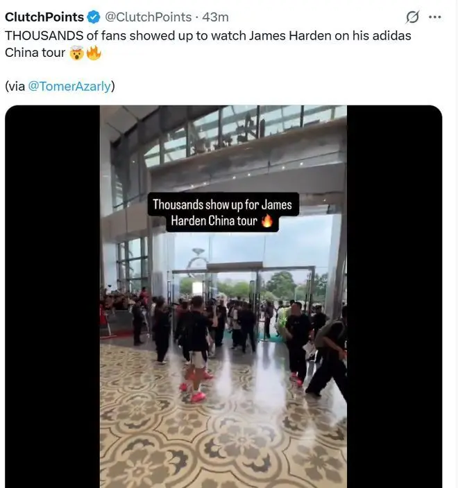 哈登开启中国行 美媒惊讶登哥的人气：成千上万的人都来看他