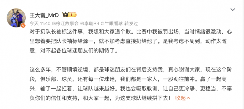 裁判专家对王大雷领红原因解读不同 但对“领红”本身无异议