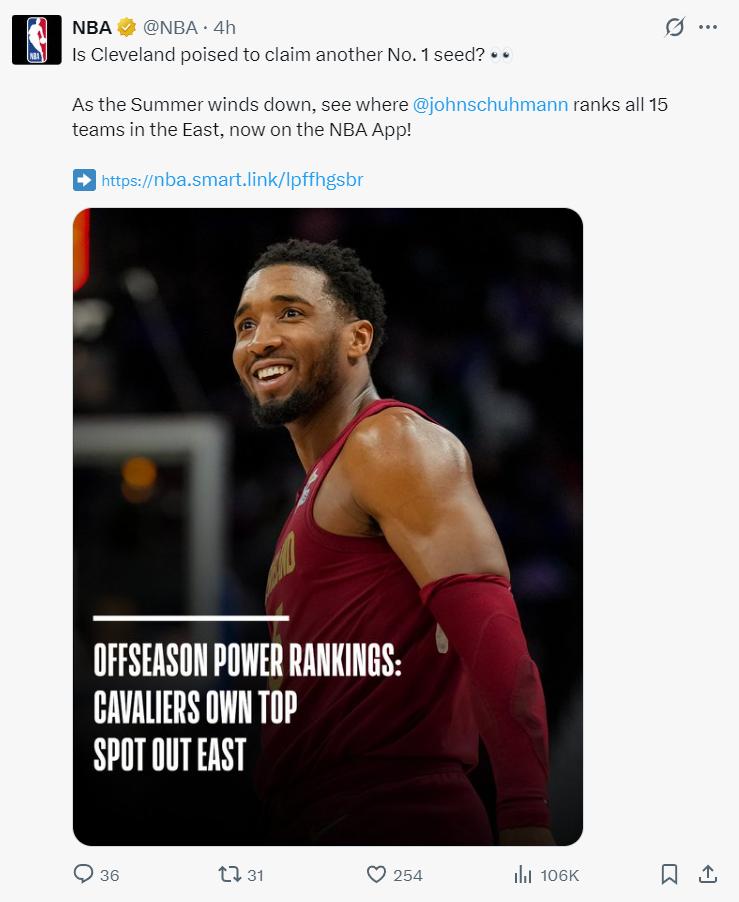 NBA官方东部实力榜：骑士第一 魔术两运作升第三 篮网垫底