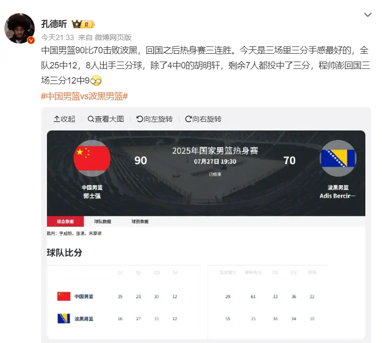 FIBA官方晒程帅澎海报！回国后三分12中9被赞核心 媒体人盼状态延续