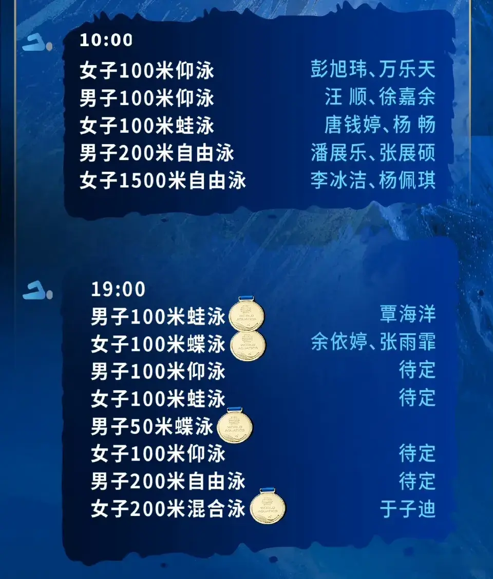 新加坡游泳世锦赛7月28日赛程：单日6金，张雨霏、覃海洋冲首金