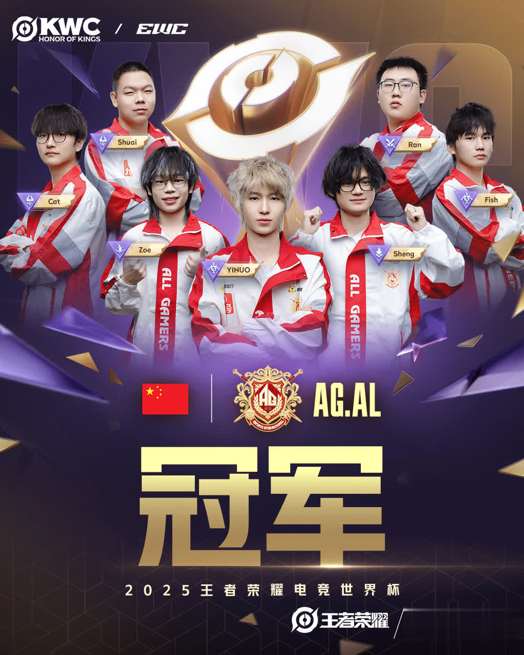 中国AG.AL战队获2025王者荣耀电竞世界杯冠军
