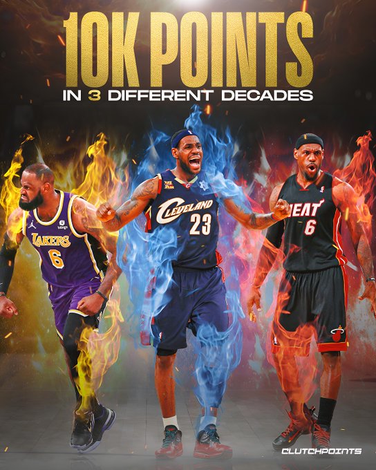 ClutchPoints：詹姆斯在三个十年中都得到10000分，后无来者