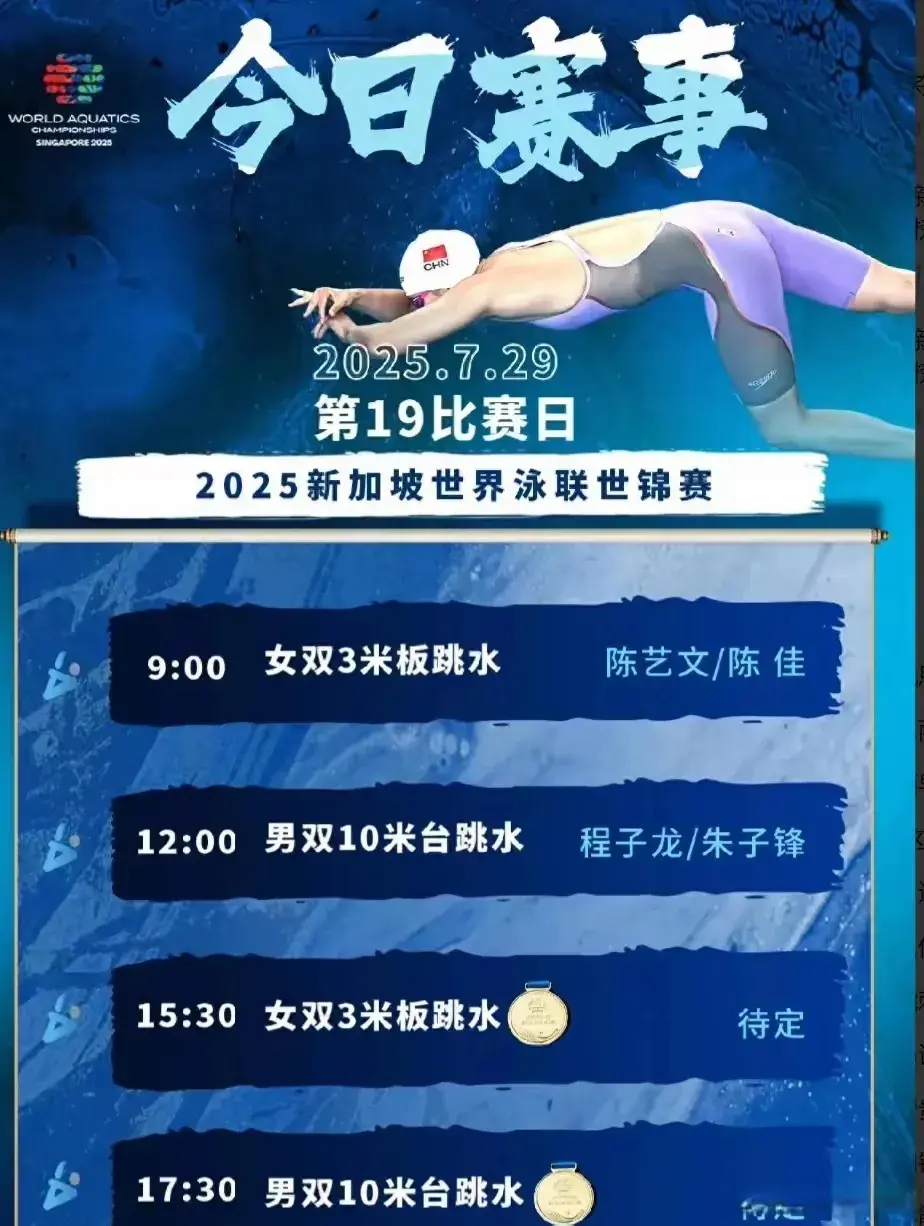 7月29日游泳世锦赛：跳水双金稳守 唐钱婷争冠
