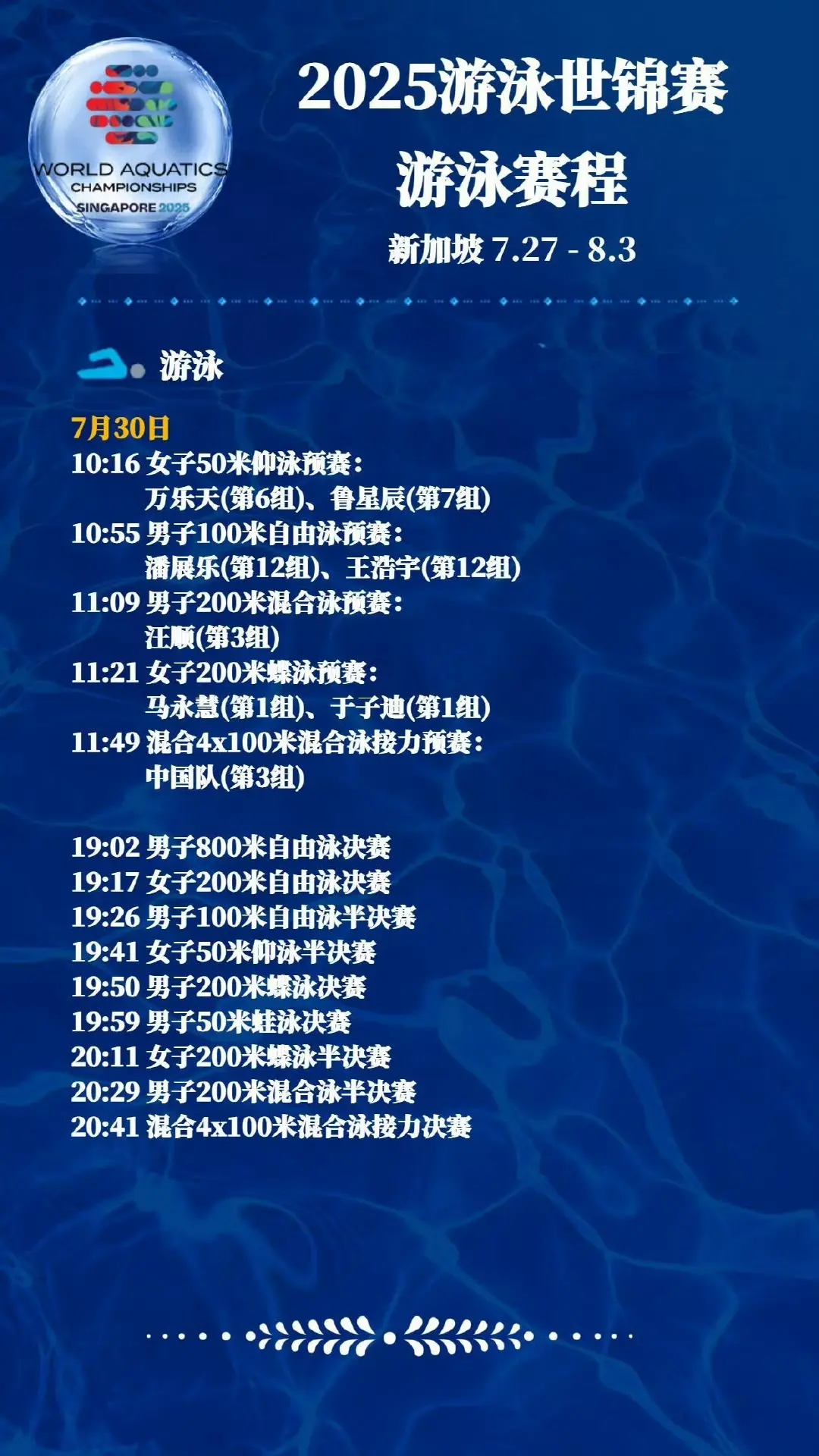 世锦赛最新金牌榜及赛程：中国游泳第5，于子迪出赛冲击历史纪录