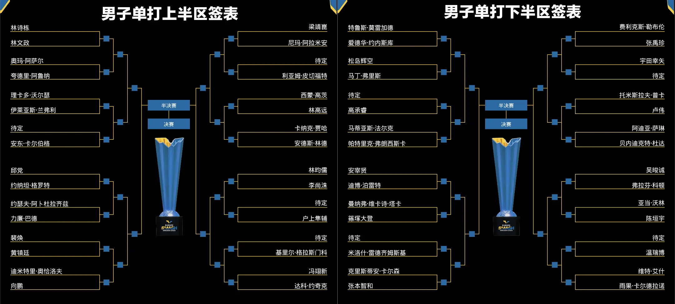 瑞典大满贯：男单签位出炉！国乒主力扎堆竞争，张本智和雨果同区