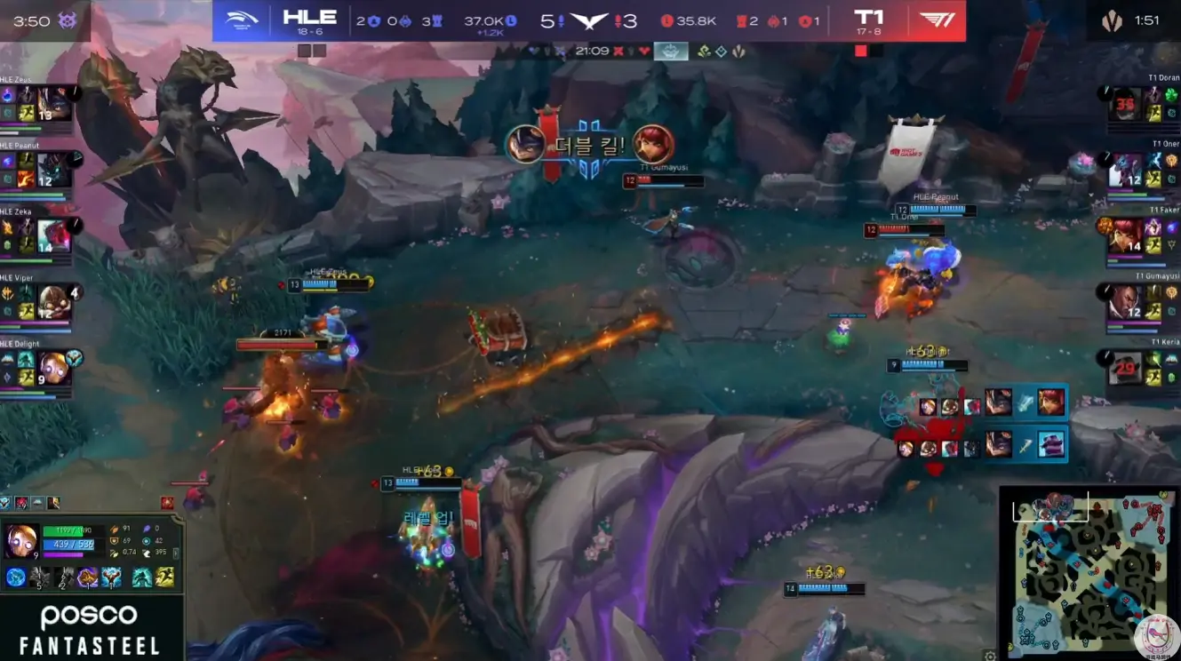 LCK：T1翻盘第二次零封HLE！Doran对位Zeus四千经济砍下MVP