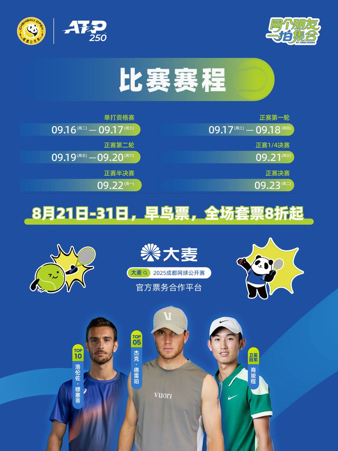 德雷珀、穆塞蒂、商竣程领衔 2025年成都公开赛—ATP250将于9月16日开赛