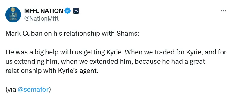 Shams效应！库班自曝名记是自己人：交易和续约欧文他都帮了大忙