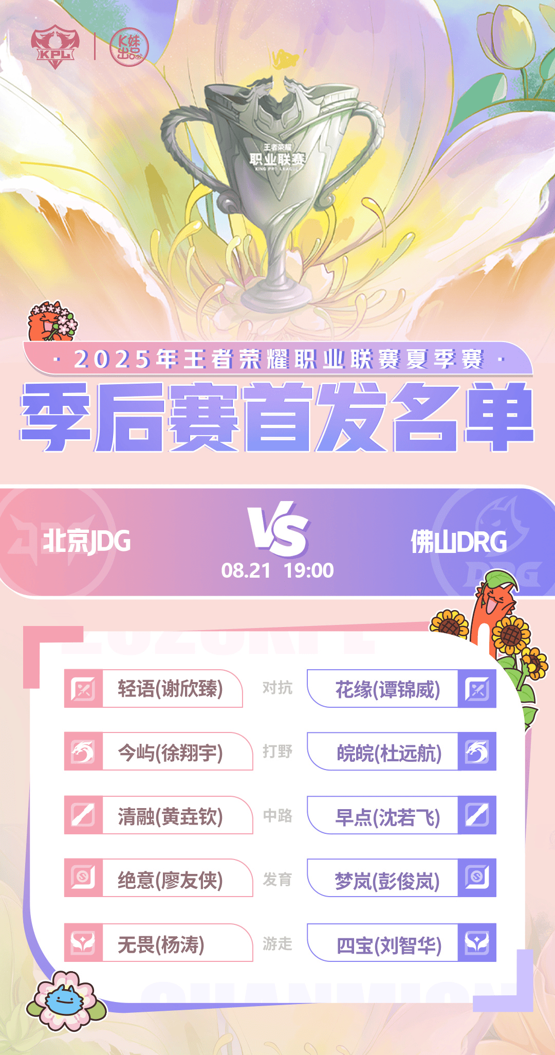 [今日首发]JDG对阵DRG打响季后赛揭幕战，谁能更进一步？