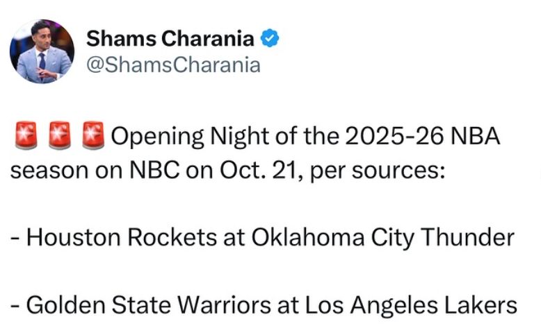NBA新赛季重要赛程曝光：杜兰特火箭首秀战雷霆 年终大战五组对决已出炉