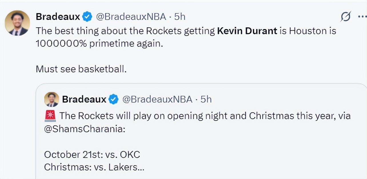 火雷揭幕战KD引热议：联盟太坏 落寞注视OKC升冠军旗