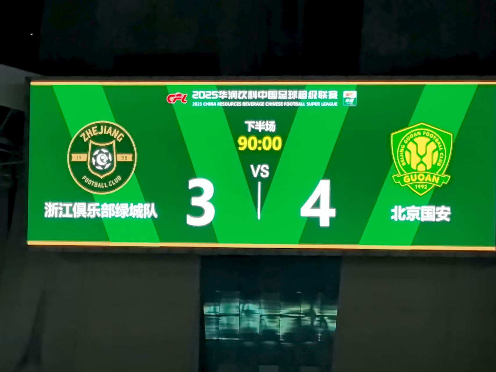 从1比3到4比3 国安客场逆转胜浙江