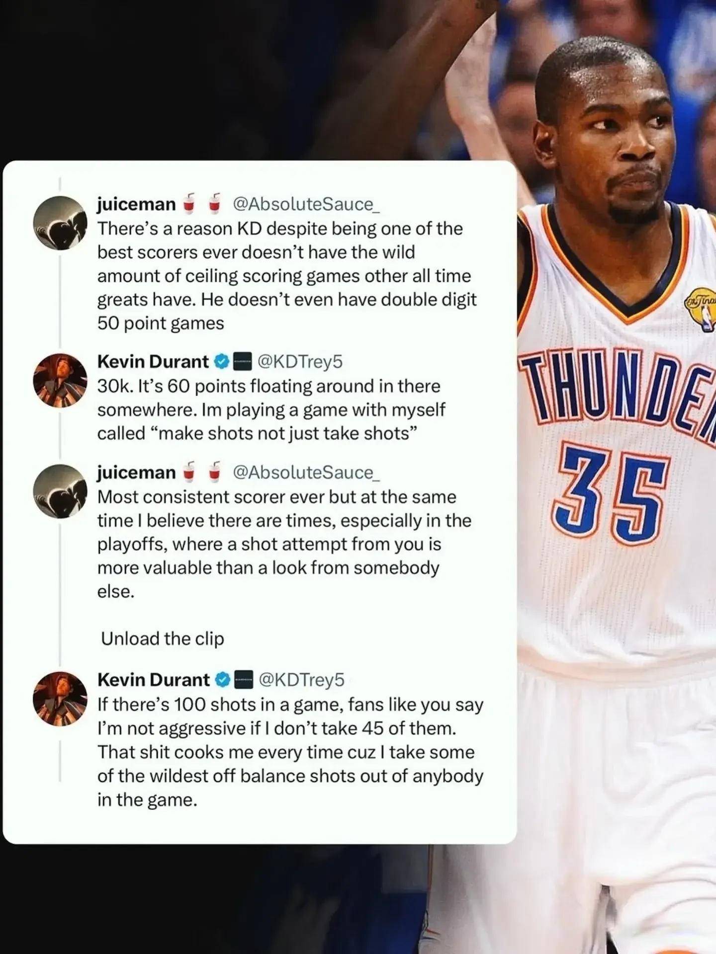 杜兰特否定成为NBA最佳得分手的想法，称对方在贬低自己的伟大