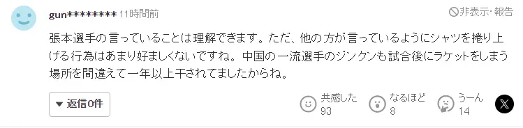 日本网友热议张本不满王皓：过于敏感神经质 盖头挑衅在先 太情绪化