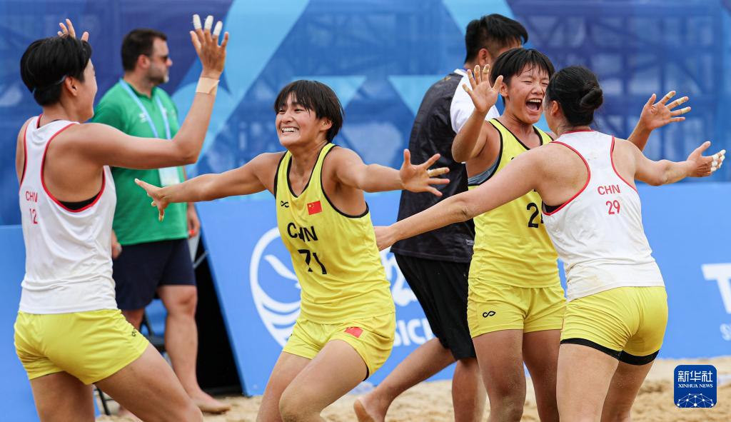 成都世运会︱沙滩手球——女子第5-8名安慰赛半决赛：中国队战胜克罗地亚队