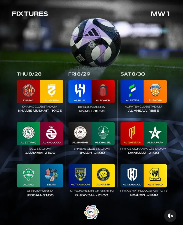 沙特联首轮时间：胜利8月30日凌晨客战布赖代合作，新月迎同城战