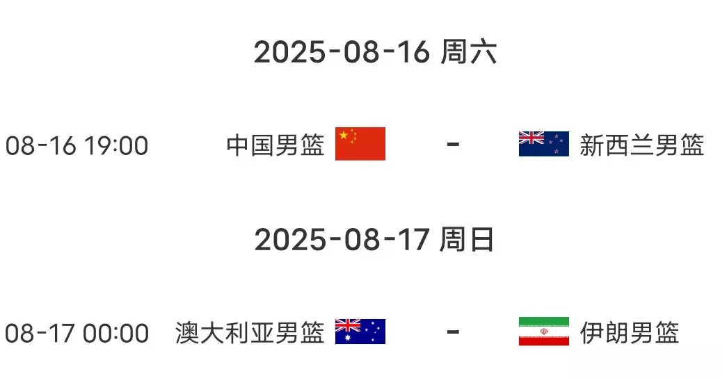 男篮亚洲杯四强出炉！中国男篮战新西兰，澳伊对决，附半决赛赛程