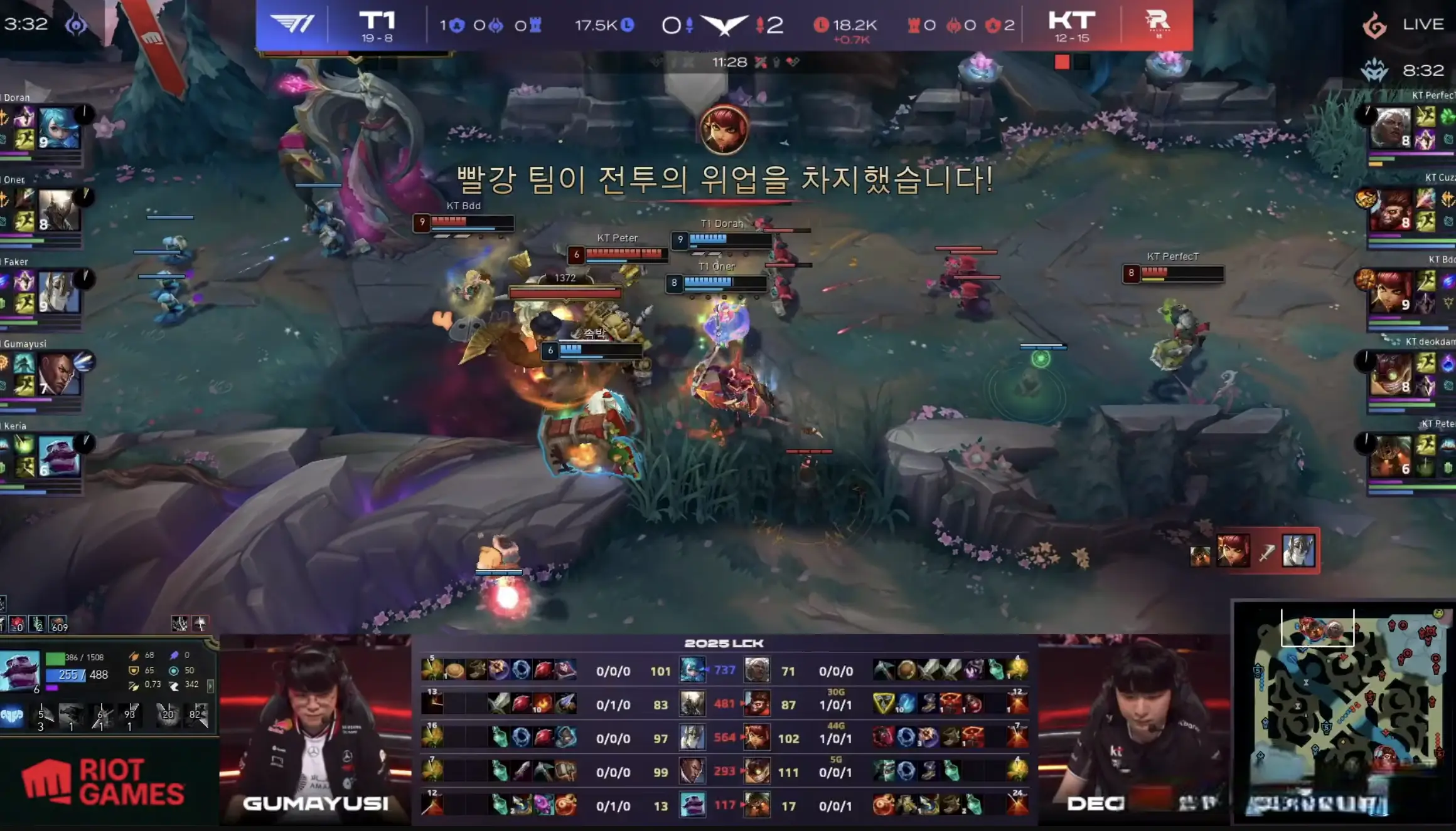 是熟悉的T1！0-2惨败KT再次掉到第三，炸弹人体系就是不玩也不ban
